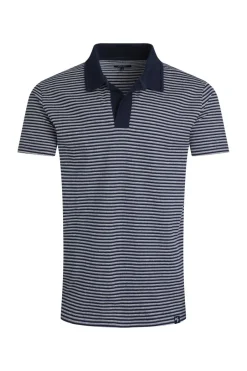 Weird Fish Polo & Rugby Shirts|Virgil Organic Cotton Striped Polo Shirt Navy