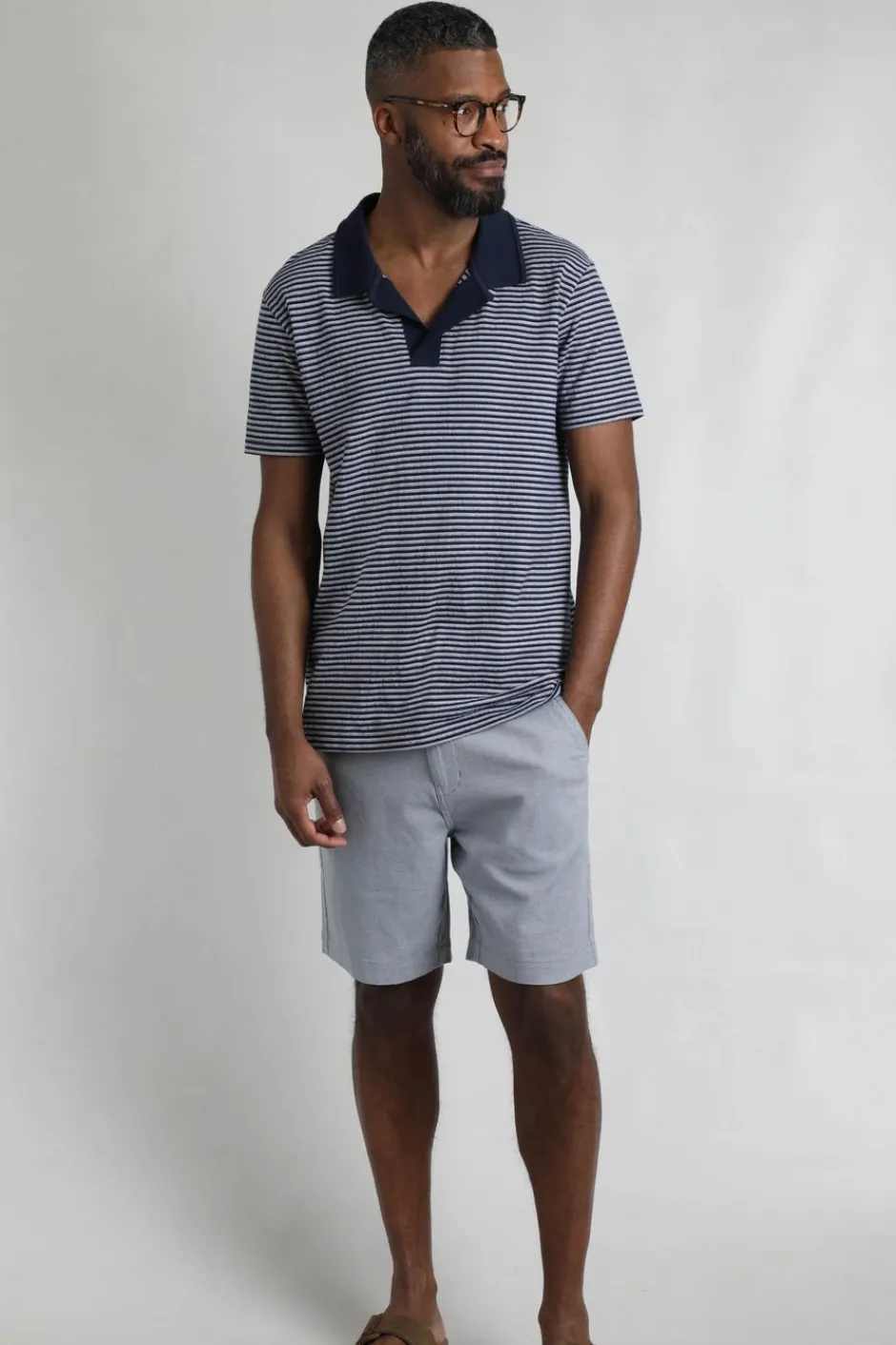 Weird Fish Polo & Rugby Shirts|Virgil Organic Cotton Striped Polo Shirt Navy