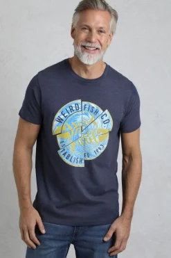 Weird Fish T-Shirts|Vortex Front Print Graphic T-Shirt Dark Blue
