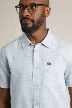 Weird Fish Shirts|Linen|Washton Textured Short Sleeve Shirt Cobalt Blue