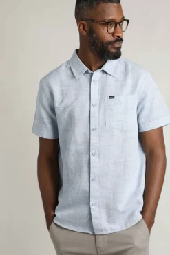 Weird Fish Shirts|Linen|Washton Textured Short Sleeve Shirt Cobalt Blue