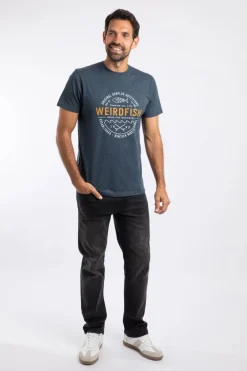 Weird Fish T-Shirts|Waves Front Print Graphic T-Shirt Navy