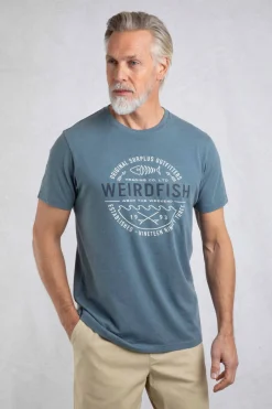 Weird Fish T-Shirts|Waves Front Print Graphic T-Shirt Mid Blue