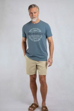 Weird Fish T-Shirts|Waves Front Print Graphic T-Shirt Mid Blue