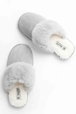 Weird Fish Flipflops And Footwear|Flipflops And Footwear|Willow Mule Fluffy Slippers Pearl Grey