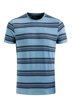 Weird Fish T-Shirts|Xavier Eco Crepe Stripe T-Shirt Denim Blue