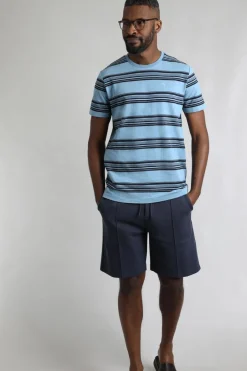 Weird Fish T-Shirts|Xavier Eco Crepe Stripe T-Shirt Denim Blue