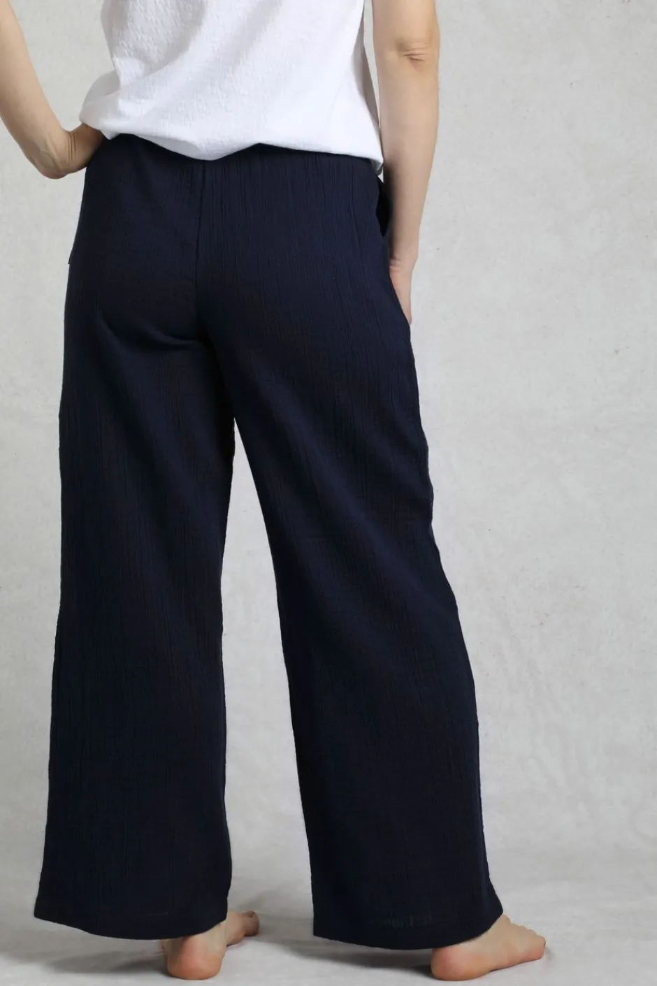 Weird Fish Leggings|Jumpsuits & Playsuits|Zelaya Organic Cotton Double Cloth Wide Leg Trousers Navy